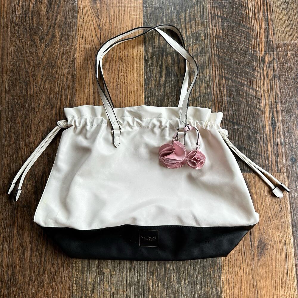 Victoria's Secret Side Cinch Tote Bag Limited Edition Black White Pink Charm